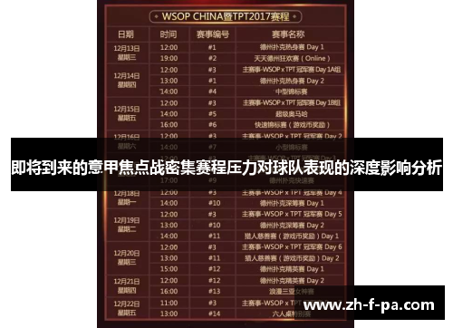 即将到来的意甲焦点战密集赛程压力对球队表现的深度影响分析